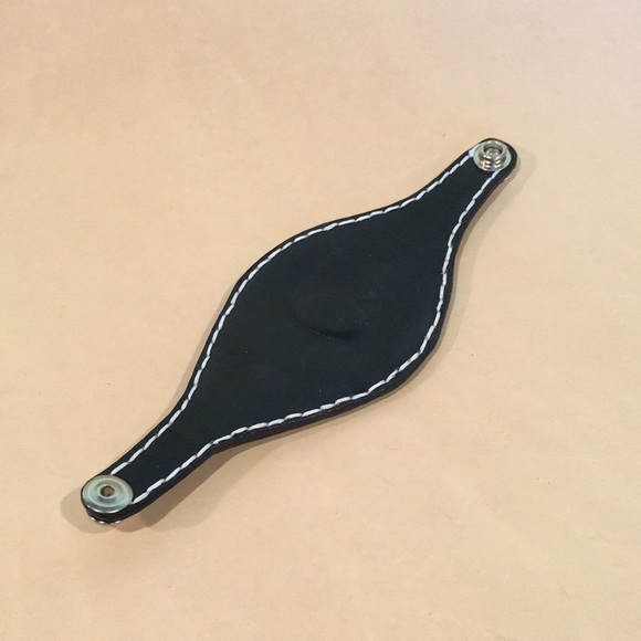 Tooled Leather Cuff Bracelet Carved Labradorite Face Inlay Boho Mandala Style - Picture 7 of 12